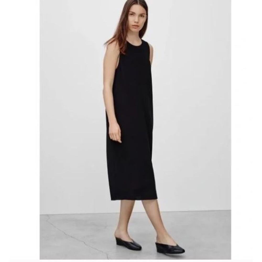 WILFRED ARITZIA Black Crepe Sleeveless Pillet Midi Dress Size XS Japanese Fabric - Picture 7 of 7